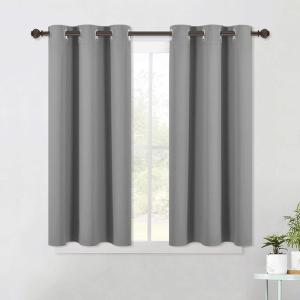 imageNICETOWN Silver Grey Small Window Blackout Curtain Panels for Bedroom Thermal Insulated Grommet Top Blackout Draperies and Drapes 2 Panels W42 x L45 Inch