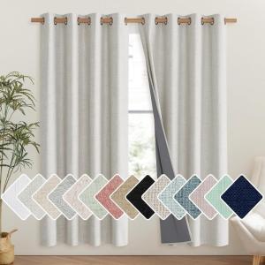 imageNICETOWN Snowbound Vintage Linen 100 Blackout Curtains for Living Room Thermal Insulated Curtains 72 Long Noise Reducing Window Treatment Drapes for Hall Room 52 Wide Per Panel Set of 2