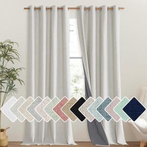 imageNICETOWN Snowbound Vintage Linen 100 Blackout Curtains for Living Room Thermal Insulated Curtains 95 Long Noise Reducing Window Treatment Drapes for Bedroom 52 Wide Per Panel Set of 2