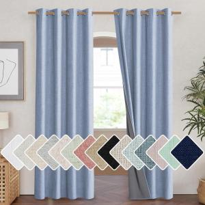 imageNICETOWN Stone Blue Vintage Linen 100 Blackout Curtains for Living Room Thermal Insulated Curtains 84 Long Noise Reducing Window Treatment Drapes for Hall Room 52 Wide Per Panel Set of 2