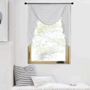 imageNICETOWN Swag Valance for Living Room Farmhouse Waterfall Valance Kitchen Sheer Curtains Country Beaded Curtains for Nursery Baby Bedroom 1 Panel White W59Light Grey