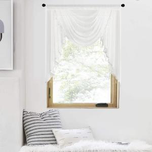 imageNICETOWN Swag Valance for Living Room Farmhouse Waterfall Valance Kitchen Sheer Curtains Country Beaded Curtains for Nursery Baby Bedroom 1 Panel White W59Faux Linen White