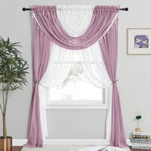 imageNICETOWN Swag Valance for Living Room Farmhouse Waterfall Valance Kitchen Sheer Curtains Country Beaded Curtains for Nursery Baby Bedroom 1 Panel White W59Light PurpleWhite