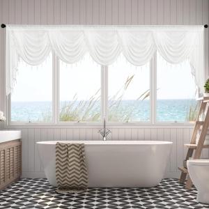 imageNICETOWN Swag Valance for Living Room Farmhouse Waterfall Valance Kitchen Sheer Curtains Country Beaded Curtains for Nursery Baby Bedroom 1 Panel White W59Faux LinenWhite