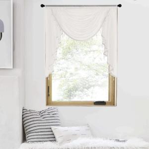imageNICETOWN Swag Valance for Living Room Farmhouse Waterfall Valance Kitchen Sheer Curtains Country Beaded Curtains for Nursery Baby Bedroom 1 Panel White W59Light Beige