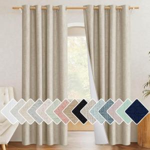 imageNICETOWN Taupe 100 Blackout Linen Curtains 84 inch Long Burg Farmhouse Thick Completely Blackout Window Treatment Panels Thermal Insulated Drapes for Living Room 1 Pair 52 Width Each Panel