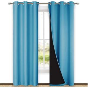 imageNICETOWN Teal Blue Full Shade Curtain Panels Pair of Thermal Insulated amp Energy Efficiency Blackout Drapes for Living Room Windows Lined Silky Performance Window Dressing 37 Wide x 84 Long Gray