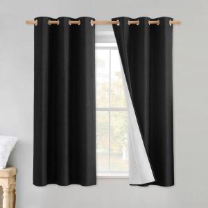 imageNICETOWN Vintage Open Linen Weave Flax Thermal Curtains 100 Blackout Curtains 54 Long for Dining Room Soundproof Window Treatment Drapes for Cafe Black 42 Wide Per Panel Set of 2