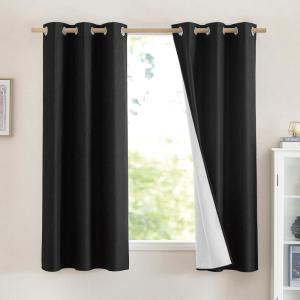 imageNICETOWN Vintage Open Linen Weave Flax Thermal Curtains 100 Blackout Curtains 63 inches Long for Dining Room Soundproof Window Treatment Drapes for Cupboard Black 42 Wide Per Panel Set of 2