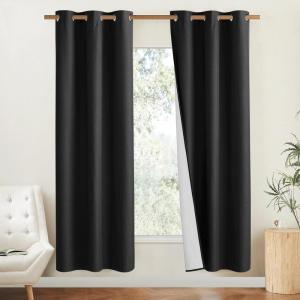 imageNICETOWN Vintage Open Linen Weave Flax Thermal Curtains 100 Blackout Curtains 70 inches Long for Dining Room Soundproof Window Treatment Drapes for Hall Room Black 34 Wide Per Panel Set of 2
