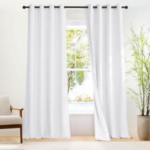 imageNICETOWN White 100 Blackout 90 inch Curtains for Bedroom Grommet Full Blackout Window Treatments Heat Blocking for Living Room W52 x L90 2 Panels