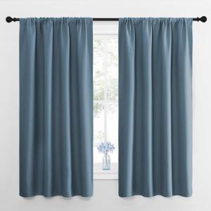 imageNICETOWN Window Curtains for Bedroom Smoky Blue 2 Panels W42 x L48 Inch Home Decoration Thermal Insulated Rod Pocket Blackout Blinds amp Drapes for Small Windows