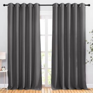imageNICETOWN Blackout Curtains Panels for Bedroom  3 Pass Microfiber Noise Reducing Thermal Insulated Solid Ring Top Blackout Window Drapes 2 Panels 66 x 90 Inch Gray