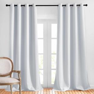 imageNICETOWN Blackout Living Room Curtains Greyish White  Home Fashion Ring Top Thermal Insulated Darkening Curtains for BedroomLiving Room 2 Panels W52 x L90 Greyish White