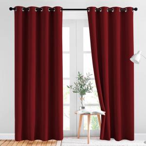 imageNICETOWN Burgundy Blackout Curtains Grommet  Home Decorations Thermal Insulated Solid Grommet Top Blackout Living Room PanelsDrapes for Gift One Pair 52 x 84Inch Red