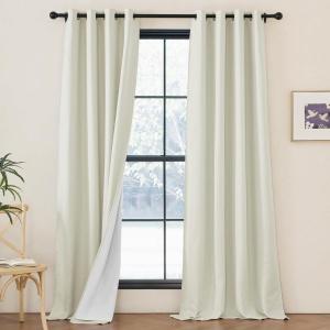imageNICETOWN Faux Linen 100 Blackout 108 inch Curtains for Bedroom Silver Grommet 2 Layers with White Liner Window Treatments Sound Reducing Drapes for Living Room Natural W52 x L108 2 Panels