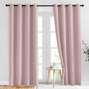 imageNICETOWN Light Block Window Curtains 84 Length  Home Fashion Thermal Insulated Solid Grommet Room Darkening Window Treatments for Hall Room Blush Pink 1 Pair 52 Wide by 84 Long