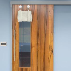 imageNICETOWN Linen Blackout Classroom Door Curtains Privacy Classroom Window Covering Thermal Insulate with Self Adhesive Hooks for Patio Glass Front Door 10 x 30 inches Grey 1 PanelNatural