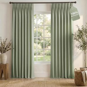 imageNICETOWN PRO 100 Blackout Pink Curtains for Girls Room Pinch Pleated Thermal Curtains Linen Weave Window Treatments Sound Reducing for BedroomNursery W40 x L90 2 PanelsSage Green