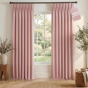 imageNICETOWN PRO 100 Blackout Pink Curtains for Girls Room Pinch Pleated Thermal Curtains Linen Weave Window Treatments Sound Reducing for BedroomNursery W40 x L90 2 PanelsPink