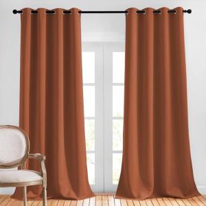 imageNICETOWN Room Darkening Curtain Drapes  Grommet Top Elegant Thermal Insulated Solid Energy Saving Window Treatment for Kids RoomLiving Room Burnt Orange 1 Pair W52 x L95