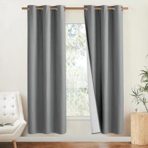 imageNICETOWN Vintage Open Linen Weave Flax Thermal Curtains Dove Grey 34 Wide Per Panel Set of 2 100 Blackout Curtains 60 Long for Dining Room Soundproof Window Treatment Drapes for Cupboard