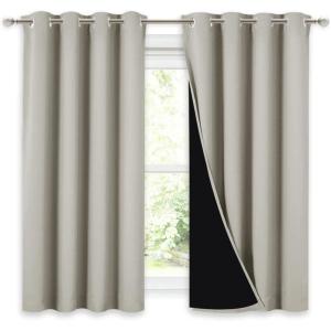 imageNICETOWN 100 Blackout Curtains 54 inches Long DoubleDeck Completely Blackout Window Treatment Thermal Insulated Lined Drapes for Small Window Natural 1 Pair 52 inches Width Each Panel