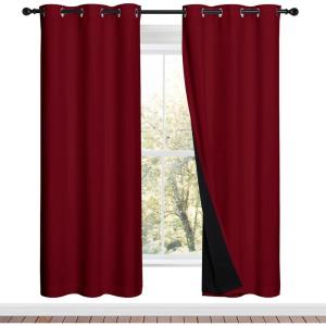 imageNICETOWN 100 Blackout Window Curtain Panels Burgundy Red 2 Pieces 42inch Wide Per Panel Full Light Blocking Drapes with Black Liner for Nursery 72inch Drop Thermal Insulated Draperies