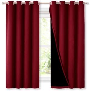 imageNICETOWN Cold Blocking Curtains 100 Blackout Curtain Panels Thermal Insulated Curtains Noise Reducing Drapes for Window Decor Set of 2 Burgundy Red 52 inches Wide by 63 inches Long