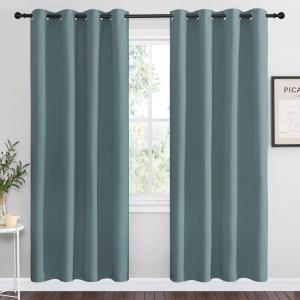 imageNICETOWN Modern Blackout Curtains Noise Reducing Thermal Insulated and Privacy Room Darkening Drape Panels for Boys Guest Room Door Window Greyish Blue 2 Panels W55 x L78 Inch