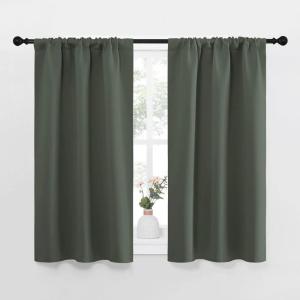 imageNICETOWN Bedroom Curtains Blackout Draperies  All Season Thermal Insulated Solid Rod Pocket Top Blackout CurtainsDrapes for Kids Room Dark Mallard 1 Pair 34 x 45 Inch
