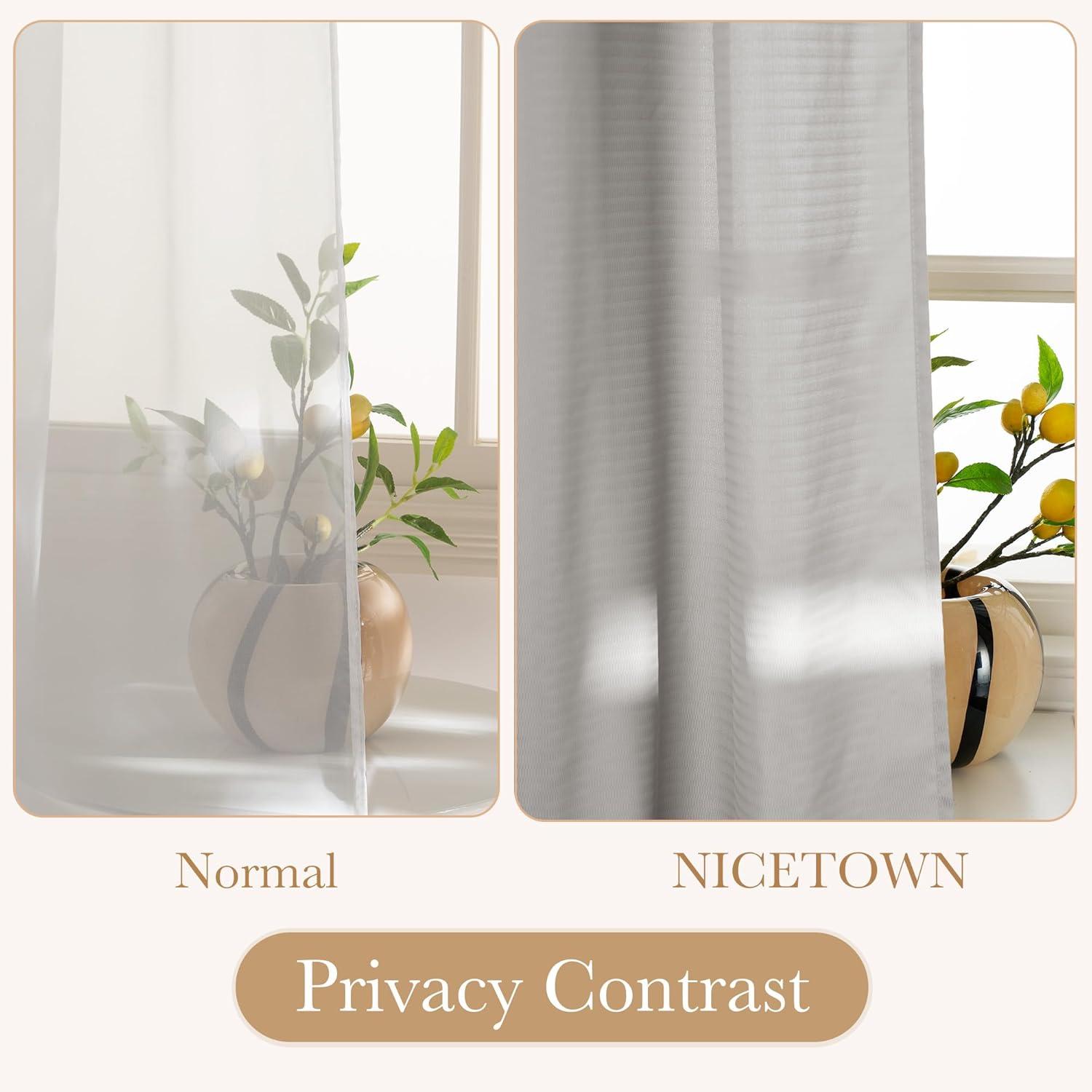 imageNICETOWN Short Sheer Curtains 36 inches Long Privacy Non See Through Drapes for Kitchen 2 Panels Light Filtering Grommet Top Semi Sheer Curtains for Bathroom Office 52 W x 63 L WhiteSilver Grey