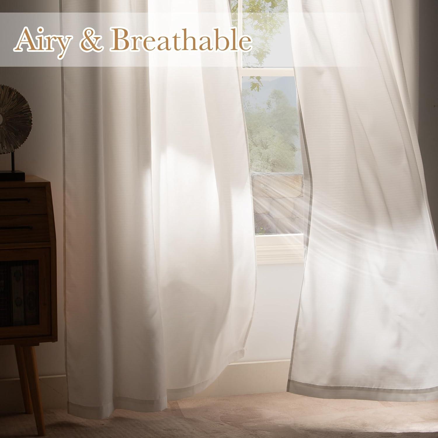 imageNICETOWN Short Sheer Curtains 36 inches Long Privacy Non See Through Drapes for Kitchen 2 Panels Light Filtering Grommet Top Semi Sheer Curtains for Bathroom Office 52 W x 63 L WhiteWhite