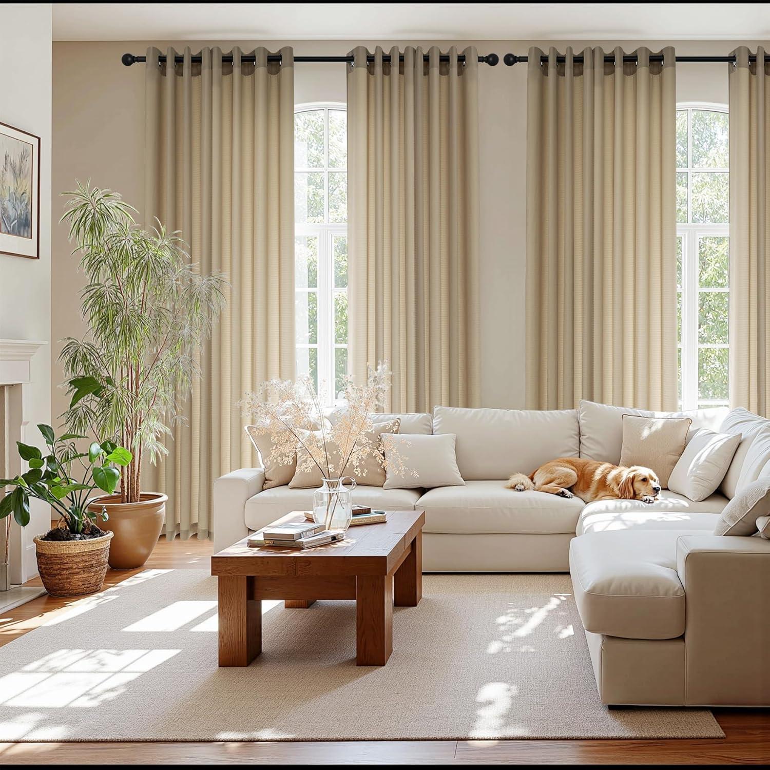 imageNICETOWN Short Sheer Curtains 36 inches Long Privacy Non See Through Drapes for Kitchen 2 Panels Light Filtering Grommet Top Semi Sheer Curtains for Bathroom Office 52 W x 63 L WhiteKhaki