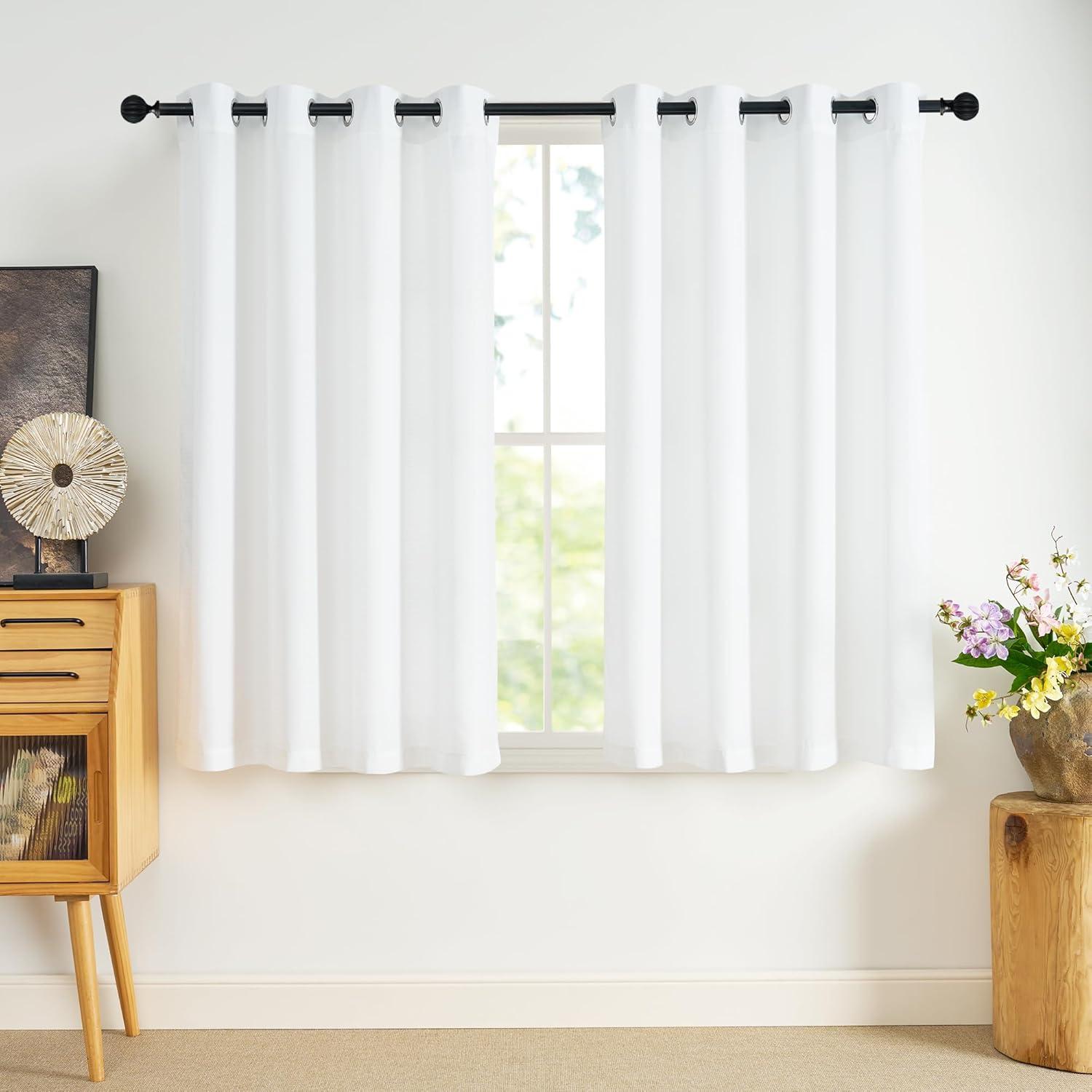 imageNICETOWN Short Sheer Curtains 36 inches Long Privacy Non See Through Drapes for Kitchen 2 Panels Light Filtering Grommet Top Semi Sheer Curtains for Bathroom Office 52 W x 63 L WhiteWhite