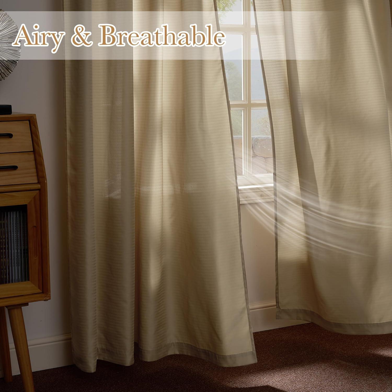 imageNICETOWN Short Sheer Curtains 36 inches Long Privacy Non See Through Drapes for Kitchen 2 Panels Light Filtering Grommet Top Semi Sheer Curtains for Bathroom Office 52 W x 63 L WhiteKhaki