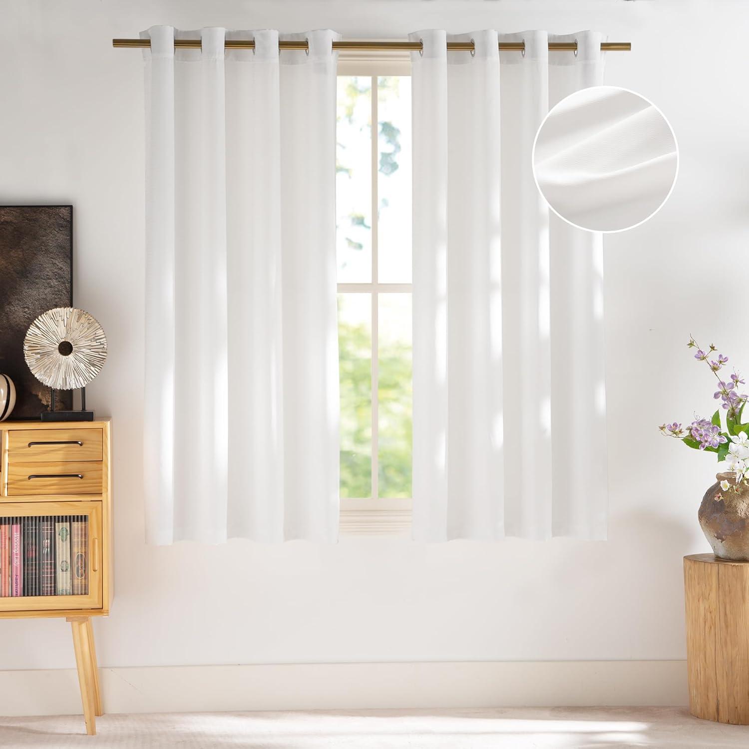 imageNICETOWN Short Sheer Curtains 36 inches Long Privacy Non See Through Drapes for Kitchen 2 Panels Light Filtering Grommet Top Semi Sheer Curtains for Bathroom Office 52 W x 63 L WhiteWhite