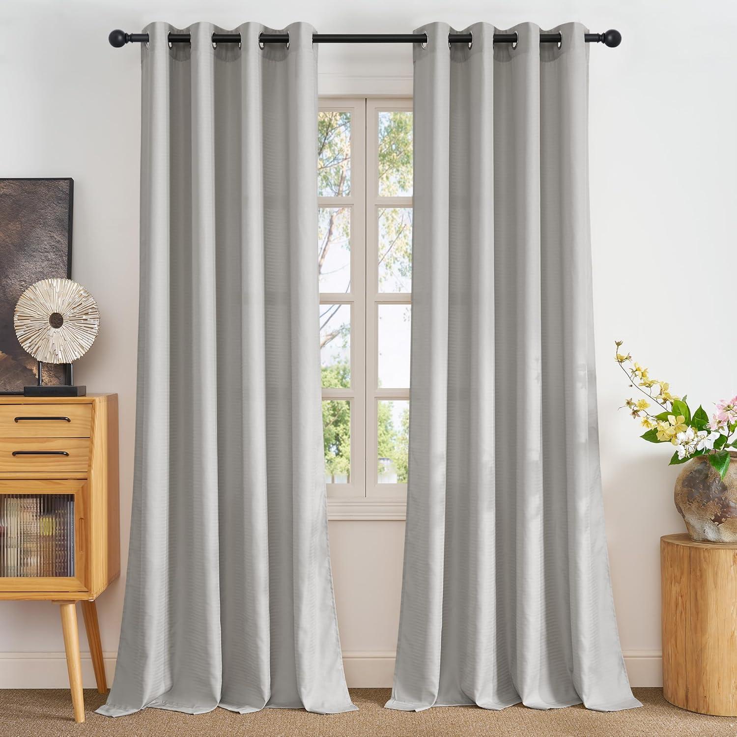 imageNICETOWN Short Sheer Curtains 36 inches Long Privacy Non See Through Drapes for Kitchen 2 Panels Light Filtering Grommet Top Semi Sheer Curtains for Bathroom Office 52 W x 63 L WhiteSilver Grey
