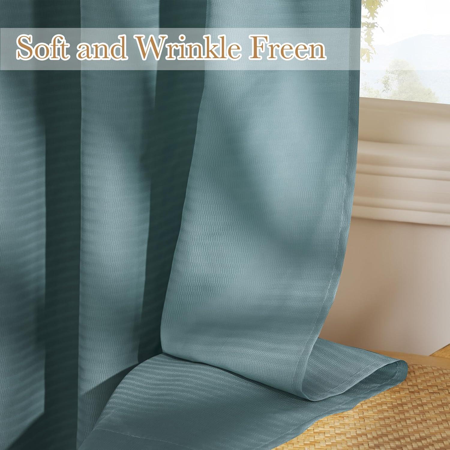 imageNICETOWN Short Sheer Curtains 36 inches Long Privacy Non See Through Drapes for Kitchen 2 Panels Light Filtering Grommet Top Semi Sheer Curtains for Bathroom Office 52 W x 63 L WhiteTurquoise