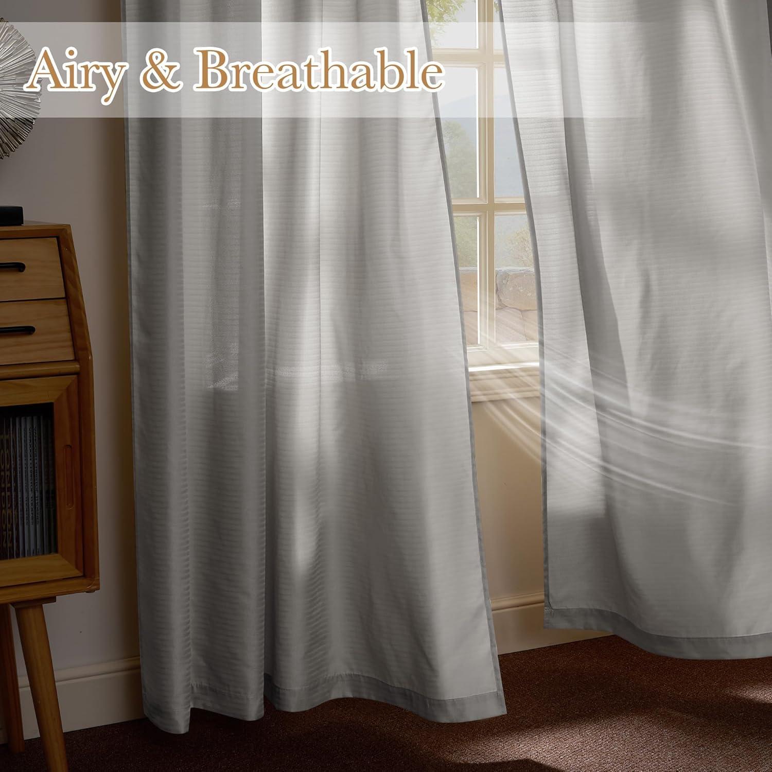 imageNICETOWN Short Sheer Curtains 36 inches Long Privacy Non See Through Drapes for Kitchen 2 Panels Light Filtering Grommet Top Semi Sheer Curtains for Bathroom Office 52 W x 63 L WhiteSilver Grey