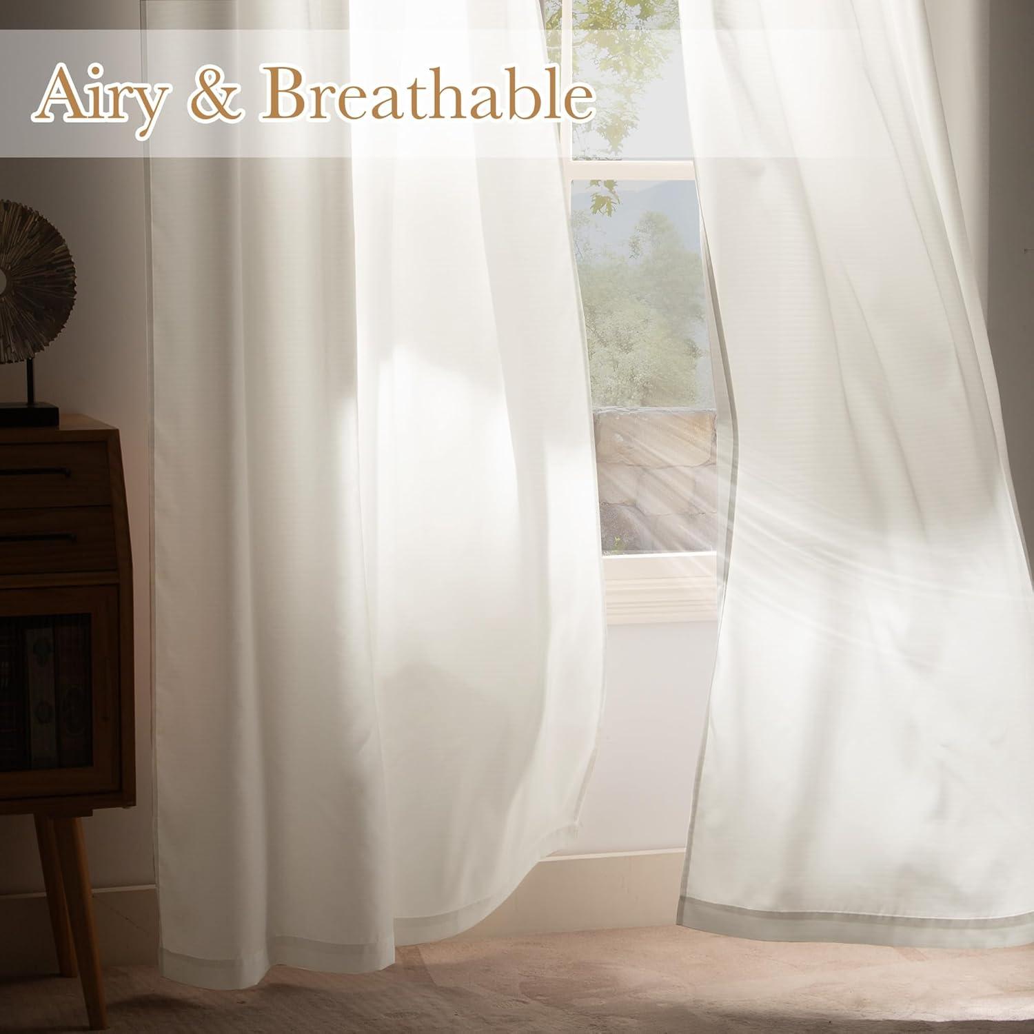 imageNICETOWN Short Sheer Curtains 36 inches Long Privacy Non See Through Drapes for Kitchen 2 Panels Light Filtering Grommet Top Semi Sheer Curtains for Bathroom Office 52 W x 63 L WhiteIvory White