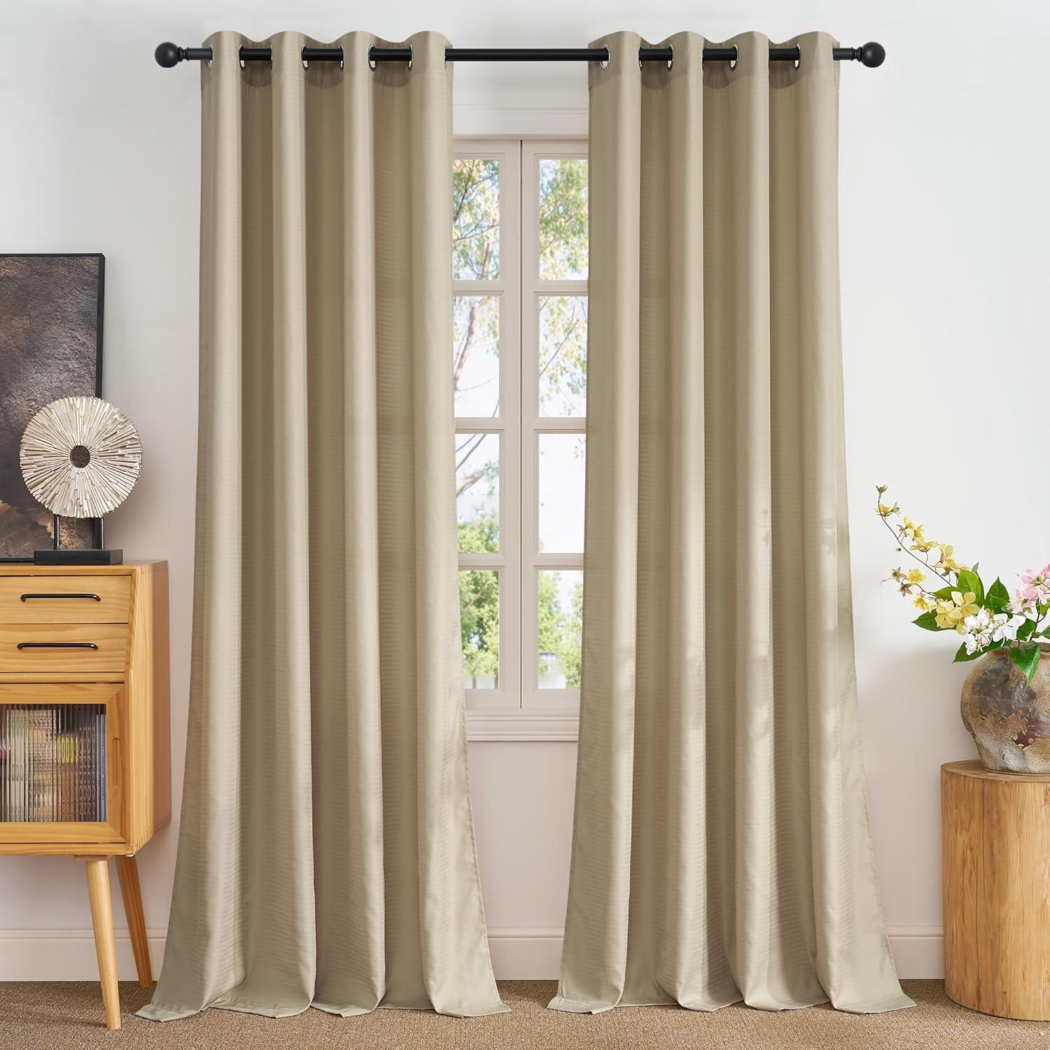 imageNICETOWN Short Sheer Curtains 36 inches Long Privacy Non See Through Drapes for Kitchen 2 Panels Light Filtering Grommet Top Semi Sheer Curtains for Bathroom Office 52 W x 63 L WhiteKhaki