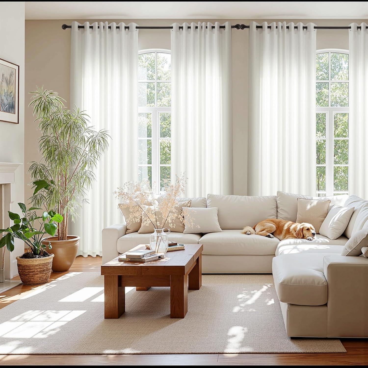 imageNICETOWN Short Sheer Curtains 36 inches Long Privacy Non See Through Drapes for Kitchen 2 Panels Light Filtering Grommet Top Semi Sheer Curtains for Bathroom Office 52 W x 63 L WhiteIvory White