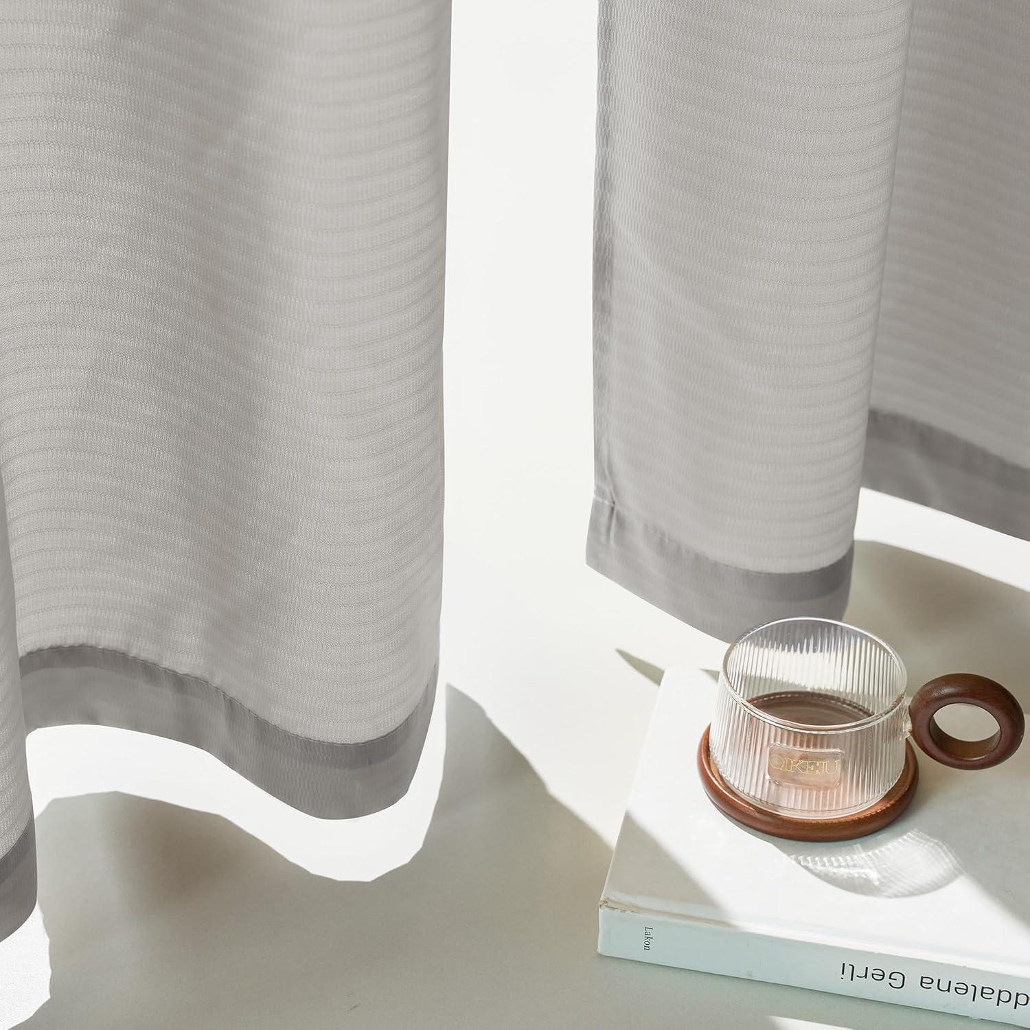 imageNICETOWN Short Sheer Curtains 36 inches Long Privacy Non See Through Drapes for Kitchen 2 Panels Light Filtering Grommet Top Semi Sheer Curtains for Bathroom Office 52 W x 63 L WhiteSilver Grey
