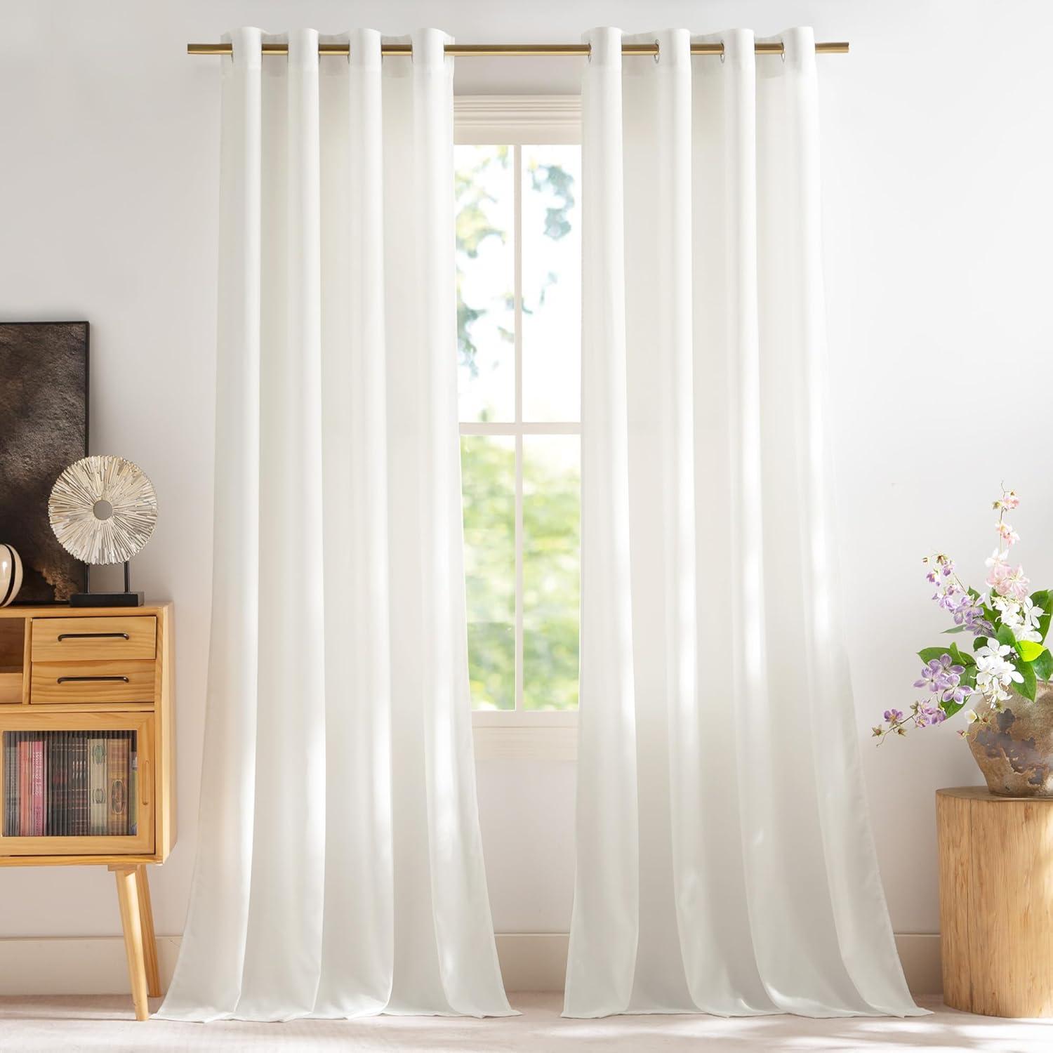 imageNICETOWN Short Sheer Curtains 36 inches Long Privacy Non See Through Drapes for Kitchen 2 Panels Light Filtering Grommet Top Semi Sheer Curtains for Bathroom Office 52 W x 63 L WhiteIvory White