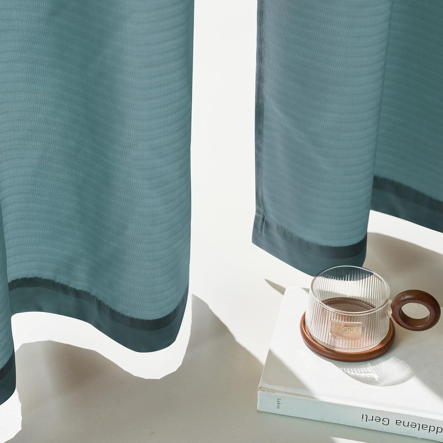 imageNICETOWN Short Sheer Curtains 36 inches Long Privacy Non See Through Drapes for Kitchen 2 Panels Light Filtering Grommet Top Semi Sheer Curtains for Bathroom Office 52 W x 63 L WhiteTurquoise