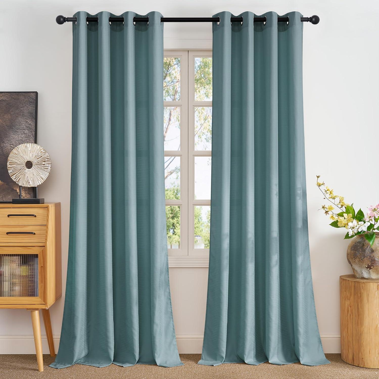 imageNICETOWN Short Sheer Curtains 36 inches Long Privacy Non See Through Drapes for Kitchen 2 Panels Light Filtering Grommet Top Semi Sheer Curtains for Bathroom Office 52 W x 63 L WhiteTurquoise
