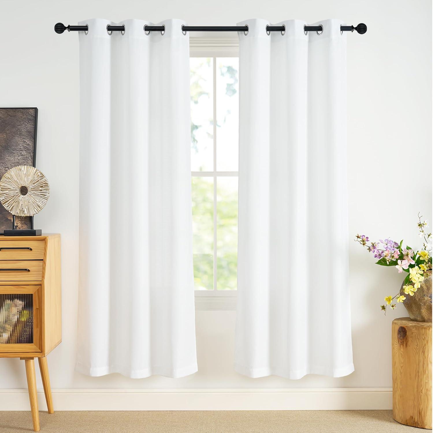 imageNICETOWN Short Sheer Curtains 36 inches Long Privacy Non See Through Drapes for Kitchen 2 Panels Light Filtering Grommet Top Semi Sheer Curtains for Bathroom Office 52 W x 63 L WhiteWhite