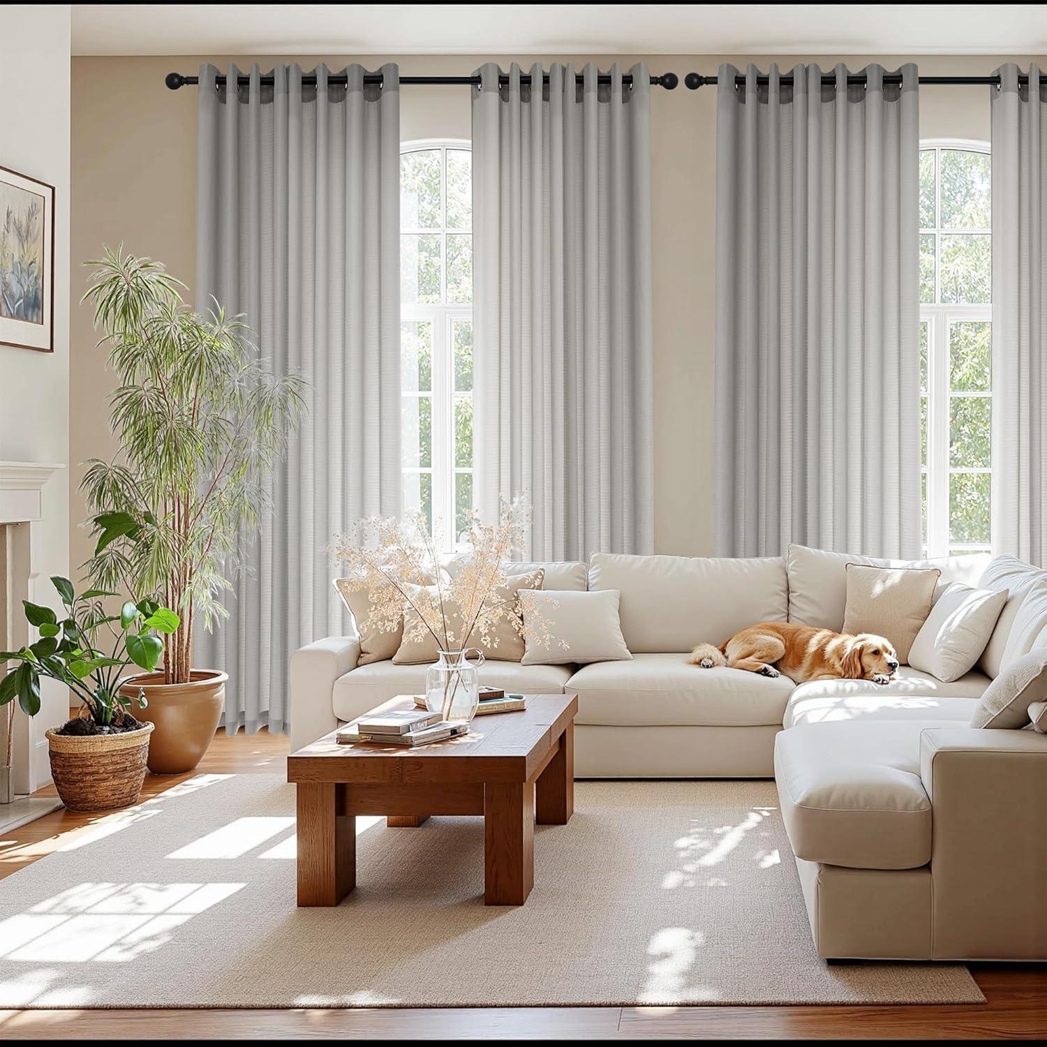 imageNICETOWN Short Sheer Curtains 36 inches Long Privacy Non See Through Drapes for Kitchen 2 Panels Light Filtering Grommet Top Semi Sheer Curtains for Bathroom Office 52 W x 63 L WhiteSilver Grey