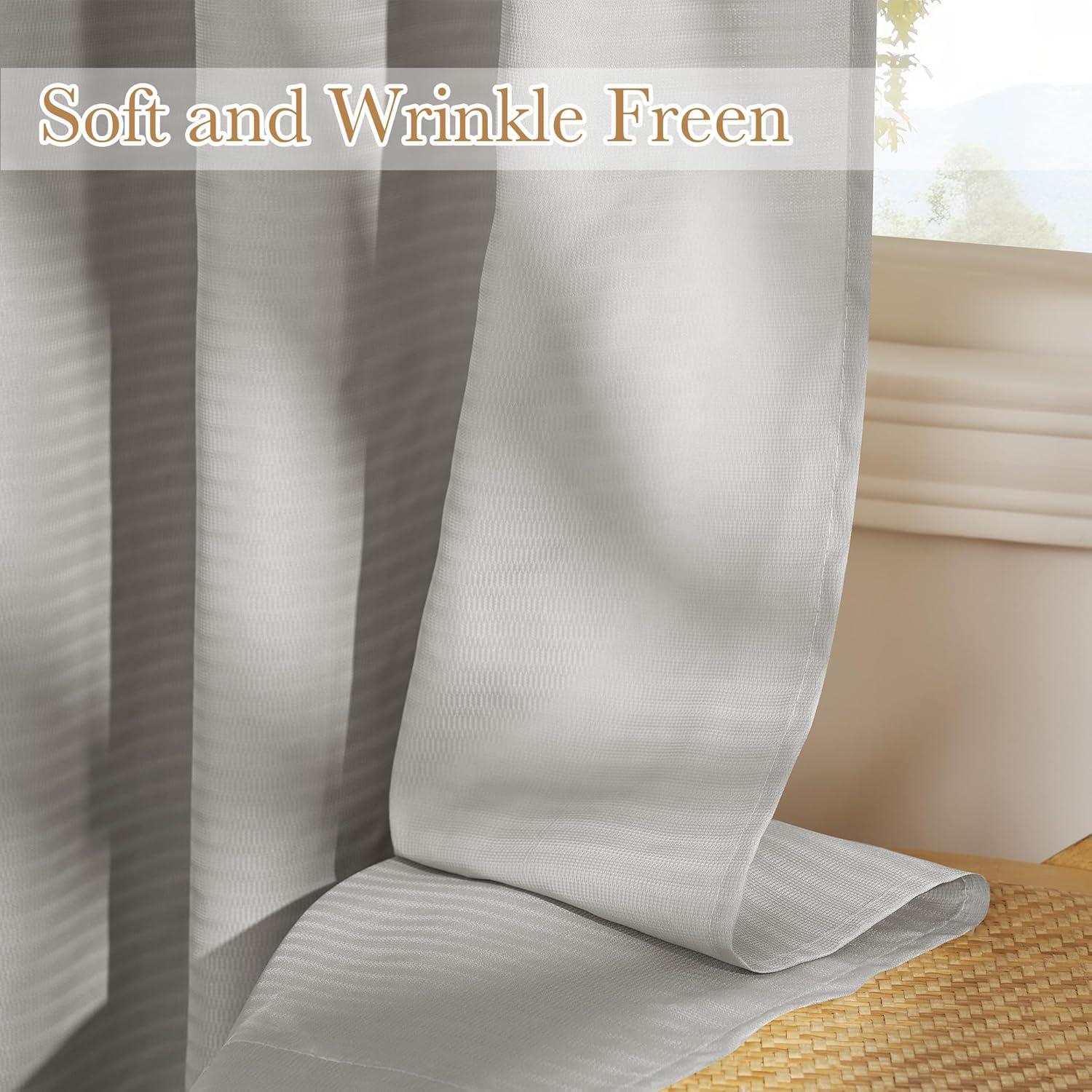 imageNICETOWN Short Sheer Curtains 36 inches Long Privacy Non See Through Drapes for Kitchen 2 Panels Light Filtering Grommet Top Semi Sheer Curtains for Bathroom Office 52 W x 63 L WhiteSilver Grey